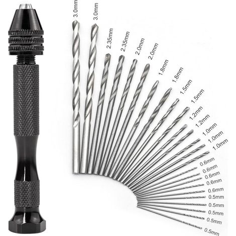 Kit de Mini Perceuse à Main de Precision avec 25 Pcs Forets Hélicoïdaux (0,5 à 3,0mm), Outils Rotatifs de Précision pour Métal, Bois, Travaux Manuels, Bijoux, Assemblage, Modélisme (1/5)