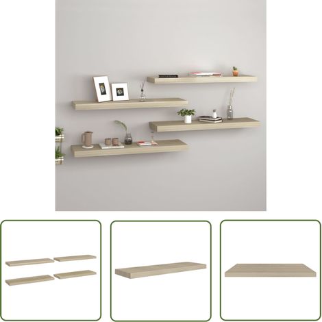 The Living Store Schweberegale 4 Stk. Eiche-Optik 80x23,5x3,8 cm MDF - Schweberegale - Wandregale - Regalset - Wohnwandgestaltung - Eichenholz Optik (1/5)