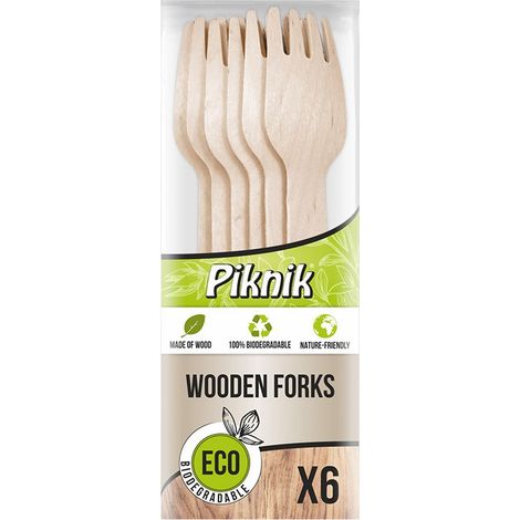 Picknickgabeln aus Holz, 6 Stück