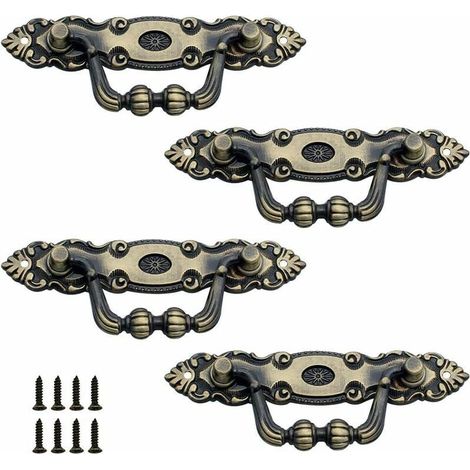 4 Pcs Poignee Tiroir Ancienne Zinc Poignée de Tiroir en Bronze Bronze Poignée Meuble Vintage Décoration Poignée de Porte Rétro Avec Vis pour Porte de Meuble Armoire Tiroir (1/5)