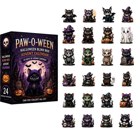Halloween-aftelkalender (24 dagen) met verrassingsdoosjes- Acrylhanger van een zwarte cartoonkat - Adventskalender met verrassingen (1/5)