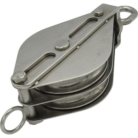 Stainless Steel Double Pulley Block 75MM (Wheel Swivel Eye Rope Becket) (1/5)