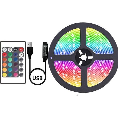 Ruban De Led - 5050 Rgb - Changement De Couleur - Télécommande Ir - Dimmable - 5 V Usb - Étanche - Découpable - Pour Chambre Cuisine Meuble (1/5)