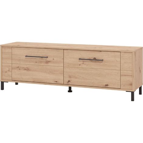 TV-Möbel Nazzaro, 1 Ablage, 2 Türen, 2 Fächer, 157x40x52h cm Braun Eiche Astknoten