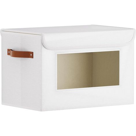 Boîte de Rangement Pliable - 1 Pièce - Lin et Carton - Couvercle et Fenêtre - Salon Chambre Bureau - Blanc 33x23x20cm (1/5)