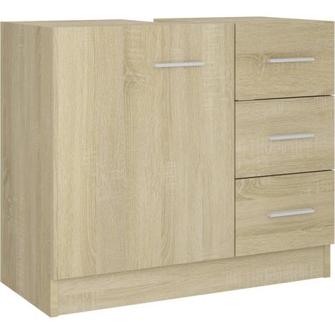 Armoire d'évier chêne sonoma 63 x 30 x 54 cm rangement pratique avec 3 tiroirs design épuré en bois d'ingénierie chêne sonoma (1/5)