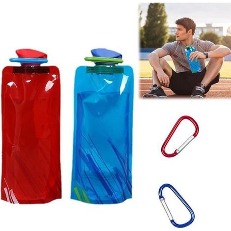 2 Gourde, Pliable, 700ml, Sans BPA, Crochet, Randonnée (1/5)