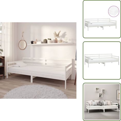 Lit de repos avec matelas 90x200 cm Blanc Bois de pin massif - Lit De Jour - Canapé Lit - Lit Convertible - Meuble Chambre - Literie (1/5)
