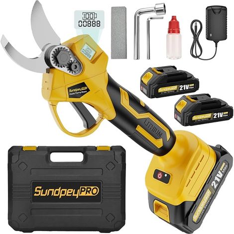 Cordless Electric Pruner, Electric Secateur with 2 Batteries, Brushless Motor, LCD Display, Transport Case, Battery Pruner for Garden Orchard Tree Branches Parks (1/5)