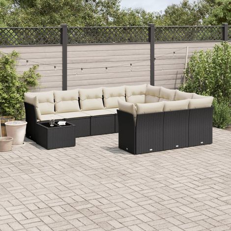 Set de sofás de jardín 11 pzas y cojines ratán sintético negro vidaXL (1/5)