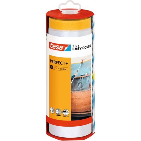 tesa Easy Cover Perfect+ cinta adhesiva de enmascarar amarilla transparente