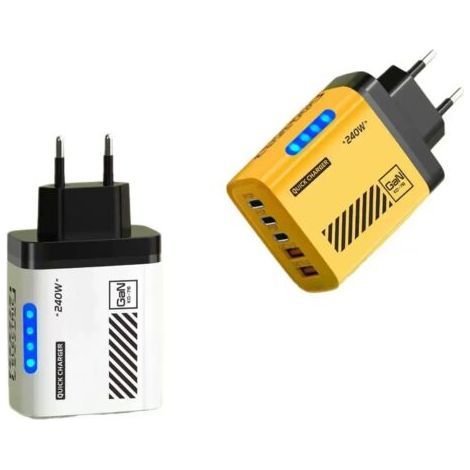 pair Chargeur 240W 5 Ports 2 USB + 3 PD Lot de 2 Blanc Jaune Compatible iPhone Huawei (1/5)