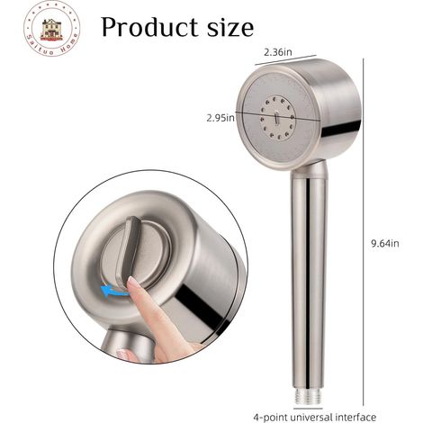 Soffione doccia ad alta pressione in acciaio inox 304, soffione doccia anticalcare, soffione doccia e doccetta, 3 tipi di risparmio idrico, grigio (1/4)