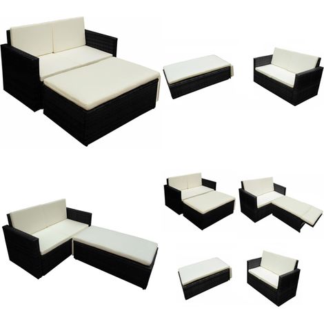 2-tlg. Garten-Lounge-Set mit Auflagen Poly Rattan Schwarz - Gartenmöbeln - Lounge Möbel - Outdoor Furniture - Rattan Gartenmöbel - PE-Rattan - Home & Living