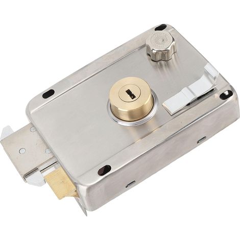 Serrure Antivol Mécanique Extérieure avec Poignée, Prévention de la Rouille, Serrure de Porte Extérieure en Acier pour Porte en Bois, Argent (1/5)