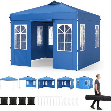 COSTWAY Gazebo da Giardino 3 x 3 m, Gazebo Pieghevole da Esterno con 4 Pareti Laterali Removibili, Struttura in Metallo, Altezza Regolabile e Borsa da Trasporto per Mercatini, Fiere e Picnic (Blu) (1/5)