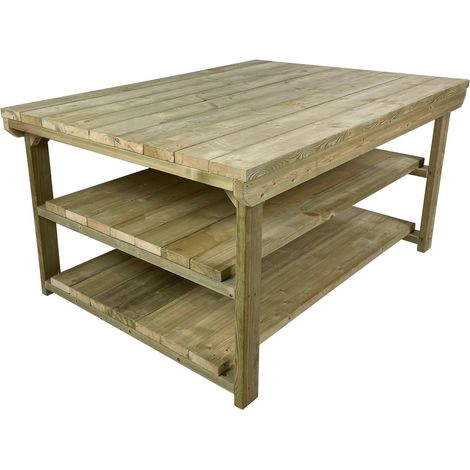 Wooden Super Heavy Duty Indoor / Outdoor Workbench, 4ft(120cm) Depth, 3ft(90cm) length, Double shelf (1/4)