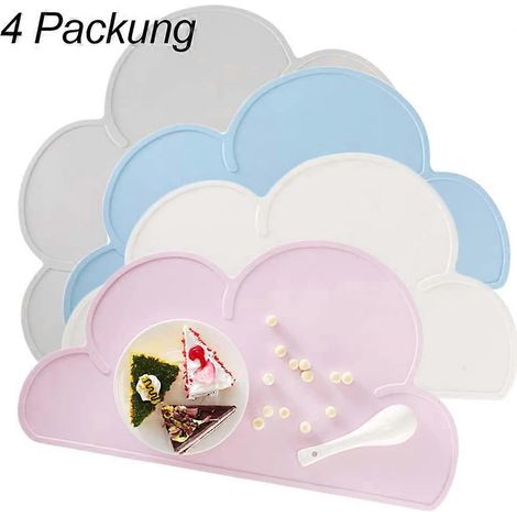 Lot de 4 sets de table imperméables en silicone pour enfants, antidérapants et portables, en forme de nuage, pour bébés et tout-petits, 47,5 x 27 x 0,3 cm (1/4)