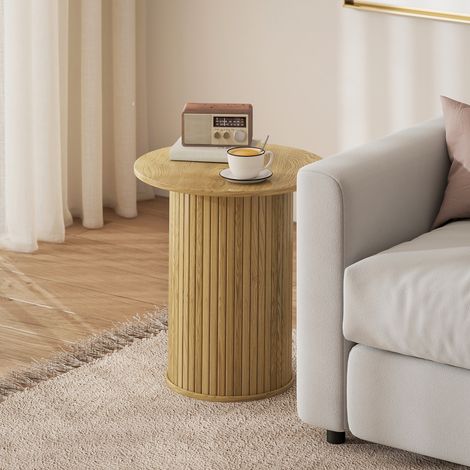 Table d'appoint ronde Ø 48 cm, table basse avec pieds cannelés pour salon, chambre ou petit espace, chêne (1/5)