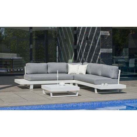 hevea MENFIS ensemble de jardin blanc avec coussins gris clair (1/5)