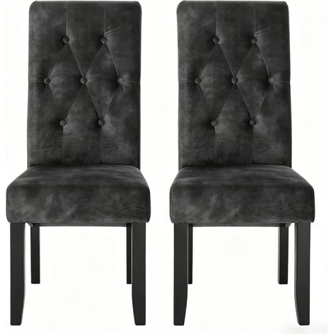 Sillas de comedor tapizadas en terciopelo negro con respaldo alto, patas de madera, 2 unidades (1/5)