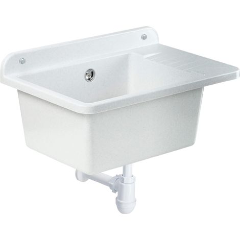 GOSPO Ausgussbecken aus Polypropylen, 50.5x34x26.5 cm, Waschbecken, Weiß (1/5)