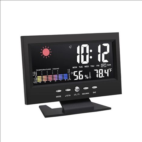 Indoor and outdoor weather stations, equipped with clocks, color digital displays, temperature, humidity, calendar, and wireless thermometers. (1/5)