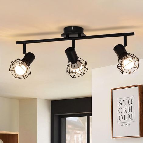 GBLY Plafonnier noir salon salle à manger éclairage rétro cage spot réglable 3x douilles E14 rotatif 350° Lampe pivotable 90° intérieure