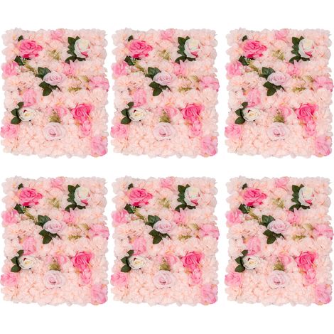 Lot de 6 panneaux muraux de fleurs artificielles, mur de fleurs artificiel, fond décoratif pour maison, mariage, cérémonie et fête - 40x60 cm