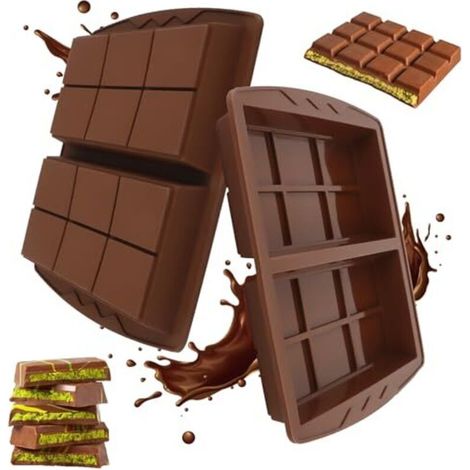 Moules en silicone pour chocolat – 2 pièces profondes, idéales pour barres énergétiques, pralines et décors culinaires – couleur marron (1/5)
