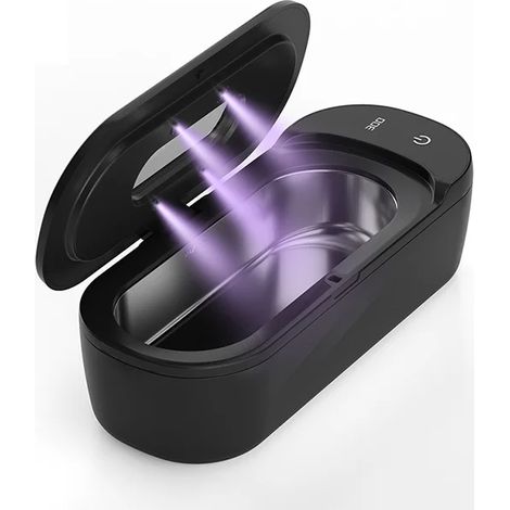 (Noir) Nettoyeur à ultrasons 48 kHz 24 W 400 ml Nettoyeur à ultrasons pour appareils de contention avec lampe UV, convient aux appareils de contention, aux appareils orthodontiques et aux prothèses de (1/5)