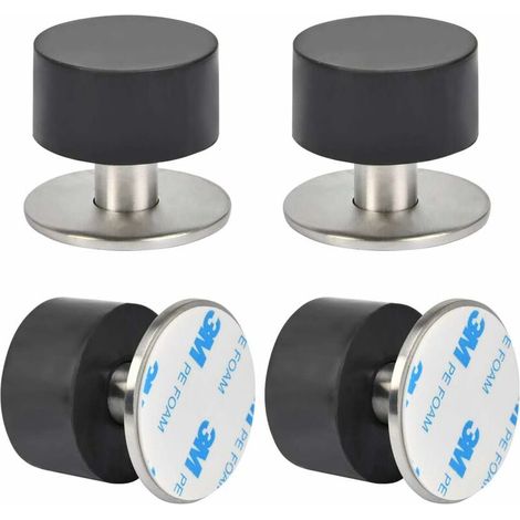 Lot de 4 butées de porte en acier inoxydable – Installation adhésive 3M ou vis – Caoutchouc antichoc haute densité – Pour surfaces variées (1/5)