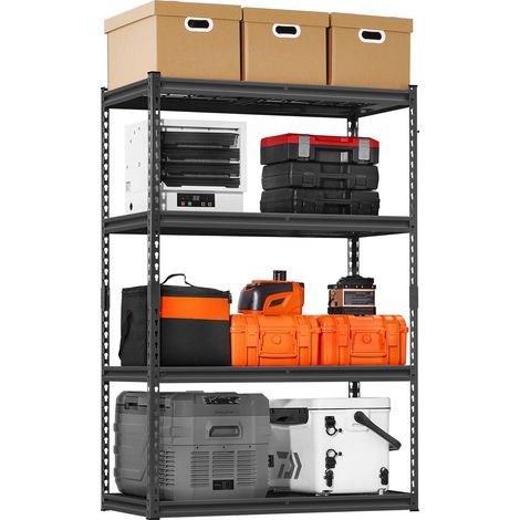 Étagère de rangement 4 niveaux, métal robuste, charge 1088 kg, dimensions 50x100x152 cm, rayonnages réglables, pour garage, entrepôt, cave, noir. (1/5)