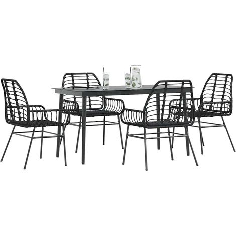 5 Piece Garden Dining Set Black Poly Rattan Glass vidaXL (1/5)