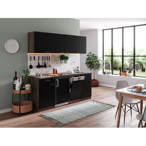 Cuisine Kitchenette Single Chêne York Noir Oliver 195 cm Respekta