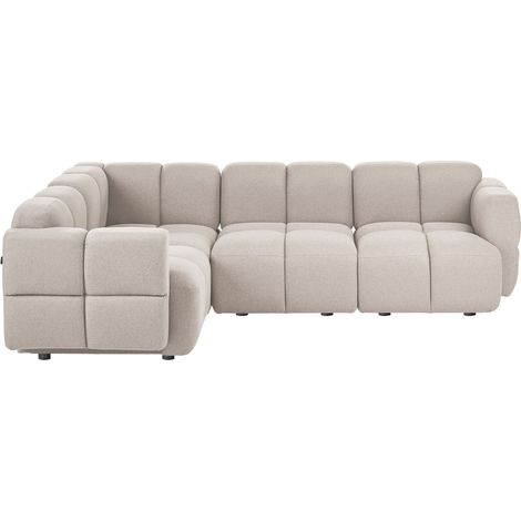 Divano angolare a 4 posti con lato destro, modulare, composto da quattro elementi, rivestito in tessuto beige Maksaberg (1/5)