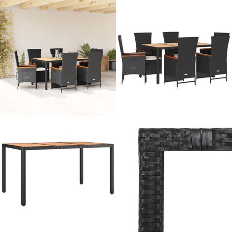 7-tlg. Garten-Essgruppe mit Kissen Schwarz Poly Rattan - Gartentisch - Gartensessel (1/5)