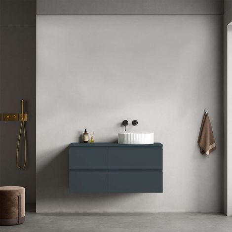 Mobile bagno sospeso reversibile 100 cm Blu Mare per Lavabo d'appoggio Senza Specchio - Fiji Paint Top (1/4)