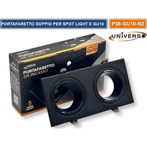 UNIVERSO P38-GU10-N2 PORTAFARETTO DOPPIO RETTANGOLARE IN METALLO ORIENTABILE NERO DA INCASSO PER LAMPADINE GU10 GU5.3 (1/5)