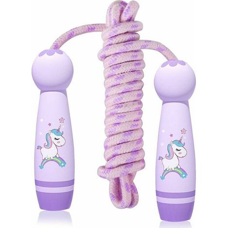 Corde à sauter pour enfants avec poignée en bois à motif dessin animé, corde à sauter ajustable pour enfants, corde à sauter licorne, cadeau pour garçons et filles, corde à sauter en coton ajustable. (1/5)