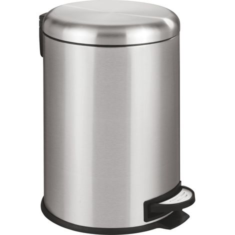 WENKO Poubelle Salle de Bain Leman 20L, Poubelle à pédale avec frein de chute Easy Close, Acier inox, 30,5x44x37,5 cm, Mat (1/5)