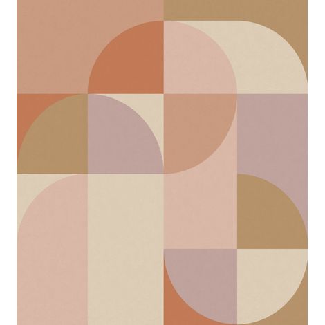 papier peint panoramique cercles de style Bauhaus rose terracotta, lilas violet et beige  - ESTAhome (1/5)