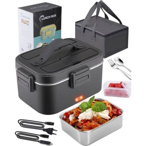 Lunch Box Chauffante Électrique 75W Acier Inoxydable Détachable 1,8L Gamelle Chauffante 12V-24V-220V, Boite Repas Pou [16] (1/4)