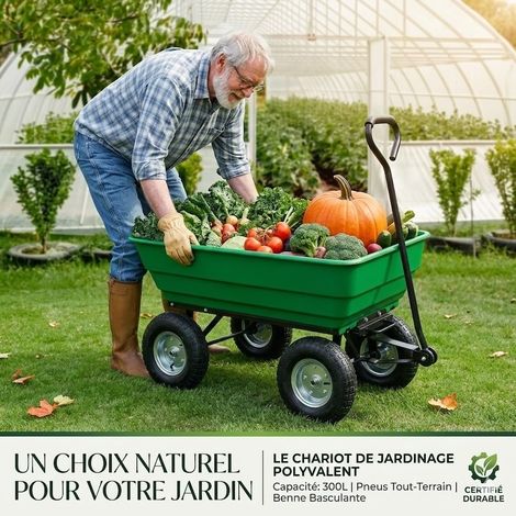 Chariot de Jardin Ă Main 125L avec Benne Basculante Charge 350kg (1/5)