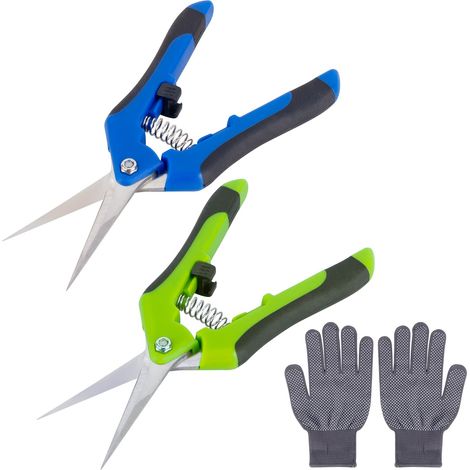 2 Pcs Ciseaux Sécateurs Lames Droites Inoxydable Sécateur de Jardin Sécateur Jardin Ciseaux de Jardinage, Pointe Secateur Précision+ 1 paire de gants de jardinage (1/5)