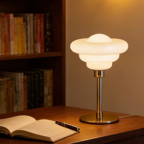 Lampe de table en fer, aluminium et verre, idéale pour les tables de chevet, lampe de table LED 3 couleurs avec interrupteur de commande filaire. (1/5)