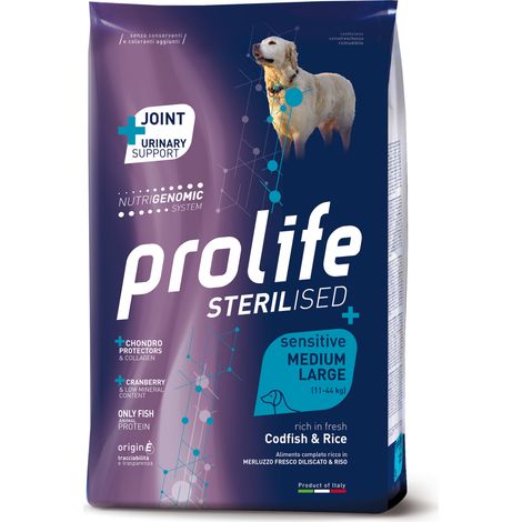 Cane - Medium/Large Sterilised Merluzzo e Riso Prolife 10 Kg (1/2)