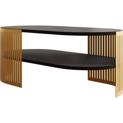 Mesa de centro Civer VII, Dorado + Negro, 40x50x100cm, Diámetro: 0, Aglomerado laminado, Ovalada