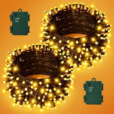 Guirlande Lumineuse, Lumières d'Halloween 2 pièces 5M 50LED Intérieur et Extérieur, Fonction Minuterie, Etanche Guirlande LED à Pile pour Décoration Halloween Fête Club Jardin Fenêtre Mur Blanc Chaud (1/5)