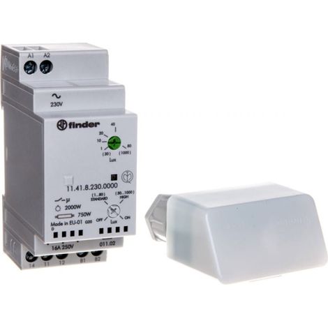 Interruptor crepuscular 1P 16A 230V AC 35mm IP20 sensor externo IP54 180lx 114182300000